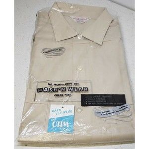 Cohn~Hall~Mart Co. Mens Short Sleeve Dress Shirt Large Tan Double Breast Pocket
